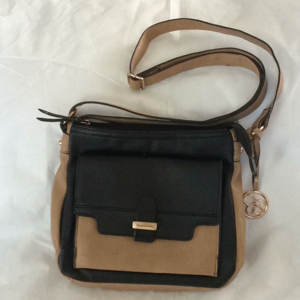 Jessica Simpson Gold Trimmed Tan & Black Crossbody